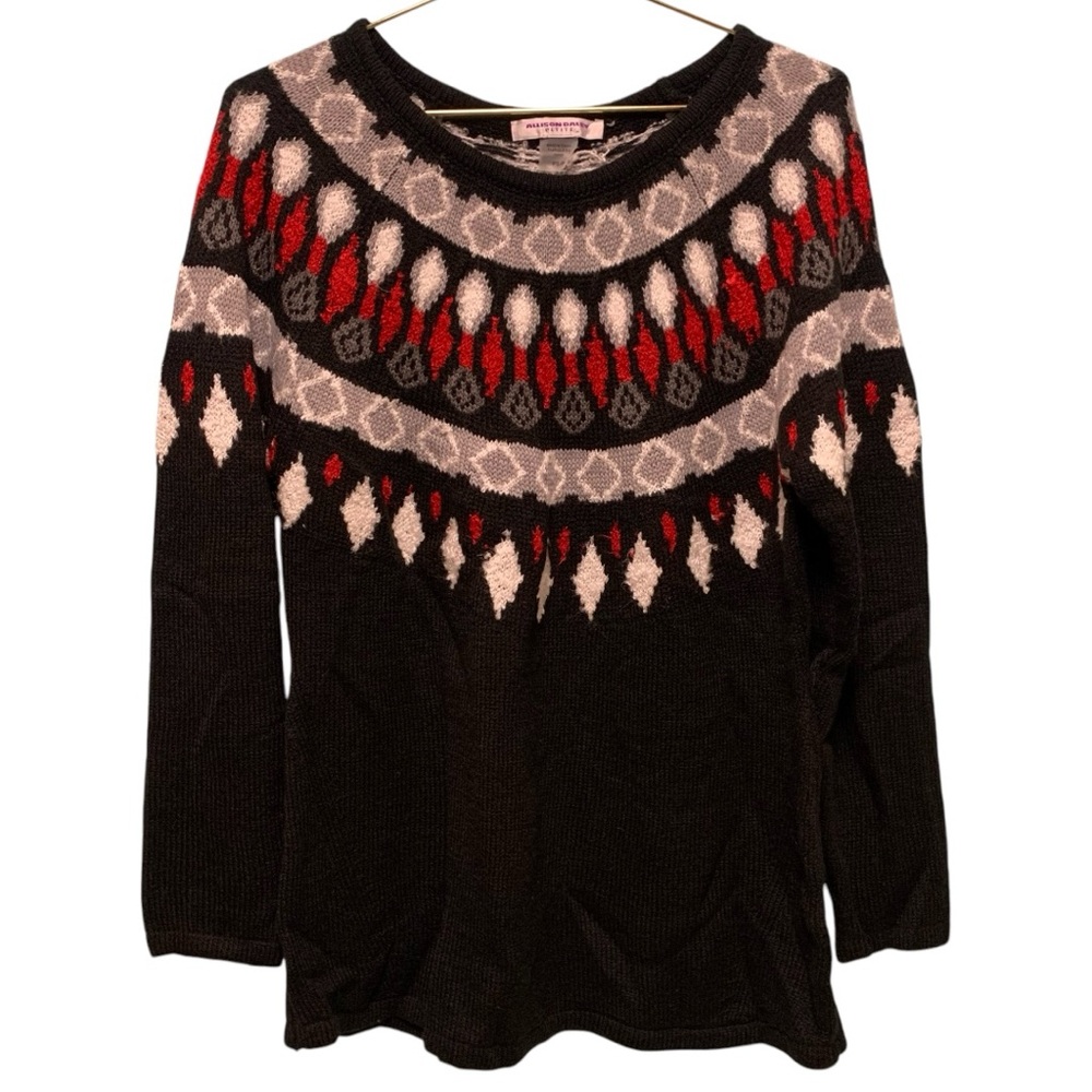 5for20 Allison Daley petite black white & red ski knit Christmas sweater